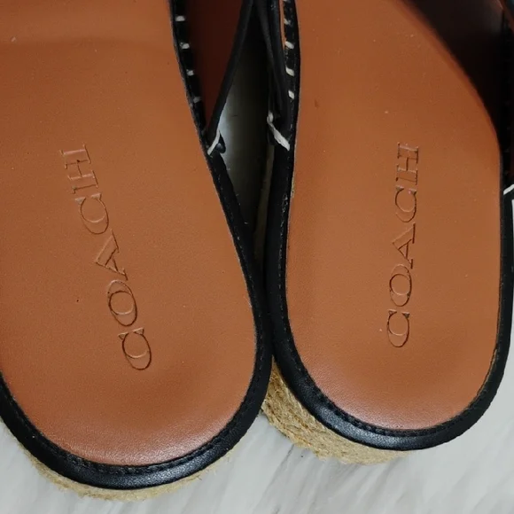 SALE! Coach Franca Black Leather Espadrilles Women's Sandals (#01) - Picture 7 of 16